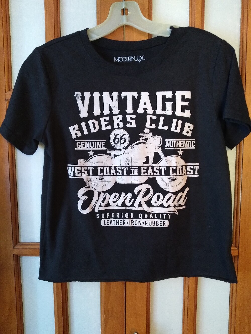 Women's Black Vintage Riders Club Motorcycle Cropped Shirt By Modern Lux Sz M